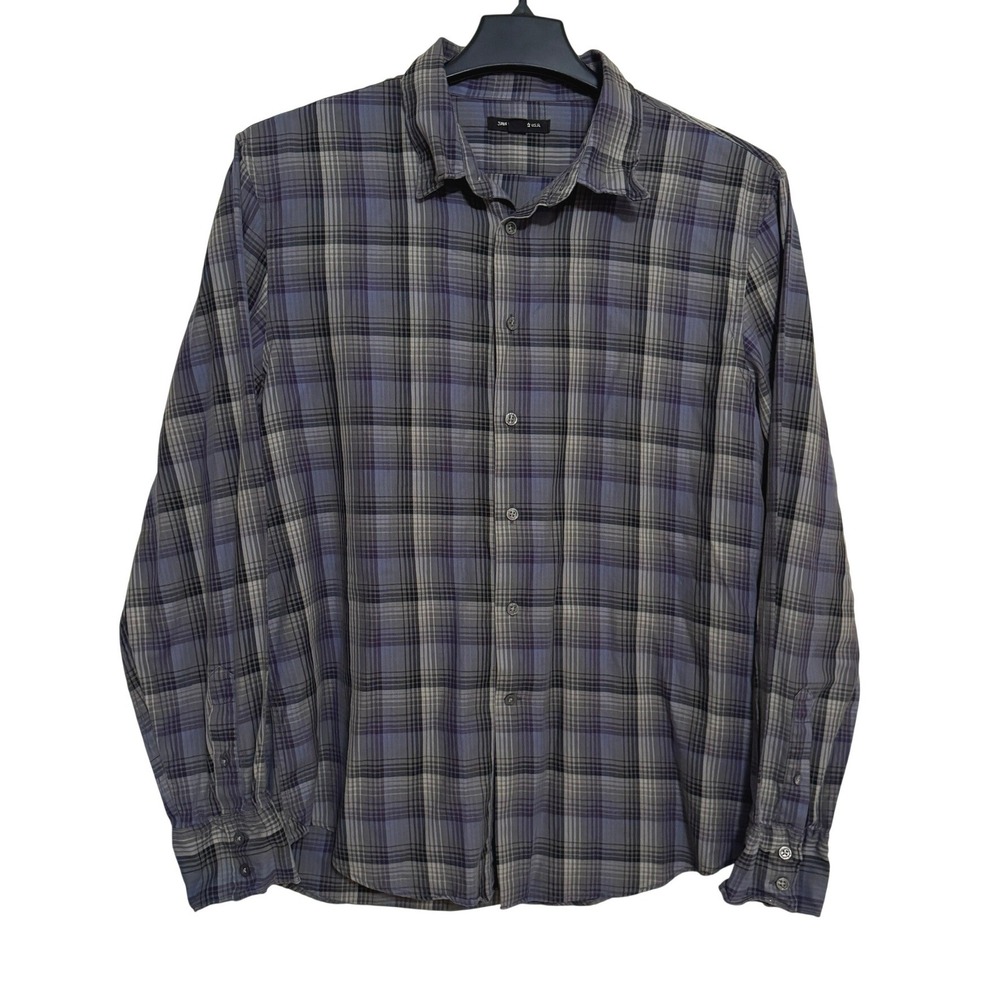 John Varvatos USA Casual Button Down Shirt Mens XL Preppy Purple Grey Flannel